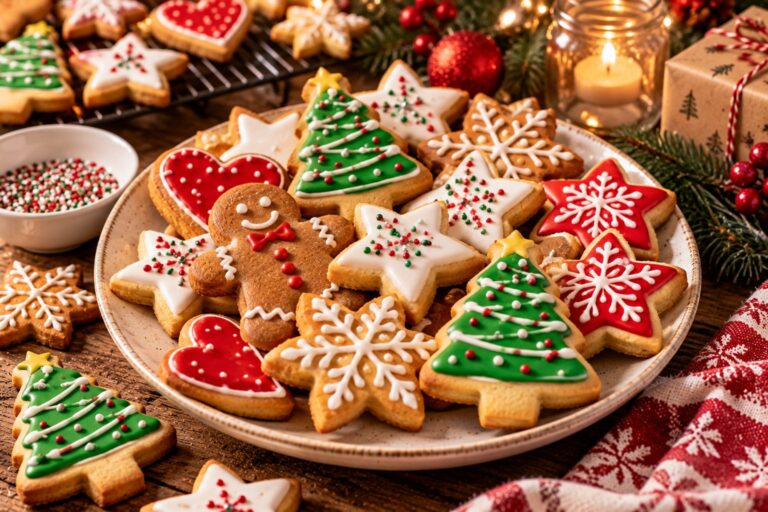 Biscotti di Natale decorati con glassa colorata