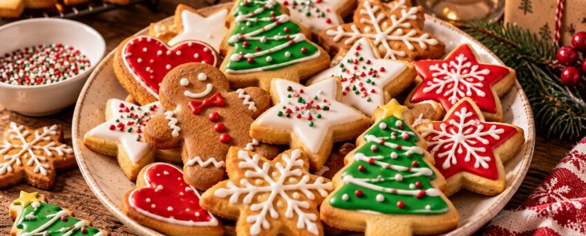 Biscotti di Natale decorati con glassa colorata