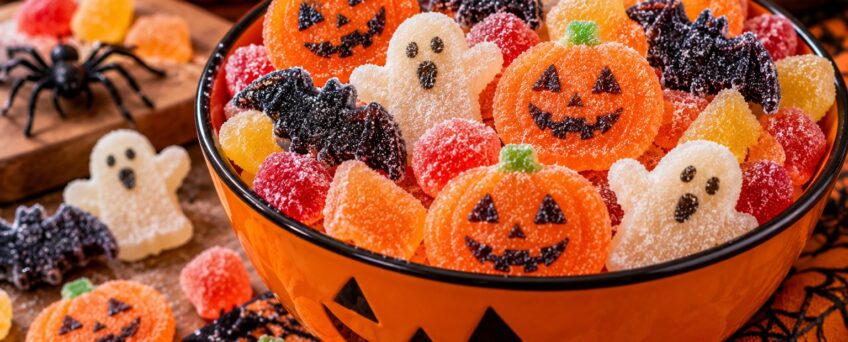 Caramelle di zucchero per Halloween a forma di zucca, fantasma e pipistrello