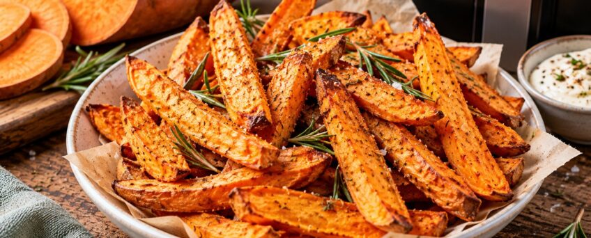Patate dolci a spicchi cotte in friggitrice ad aria