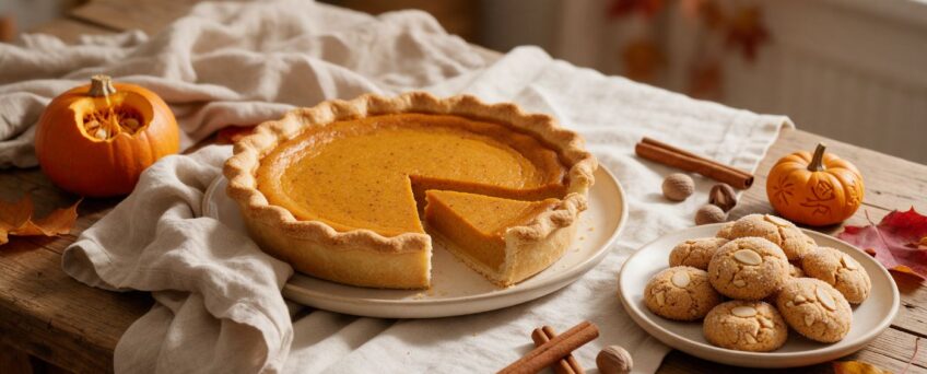 Pumpkin pie fatta in casa e fave dei morti di mandorle